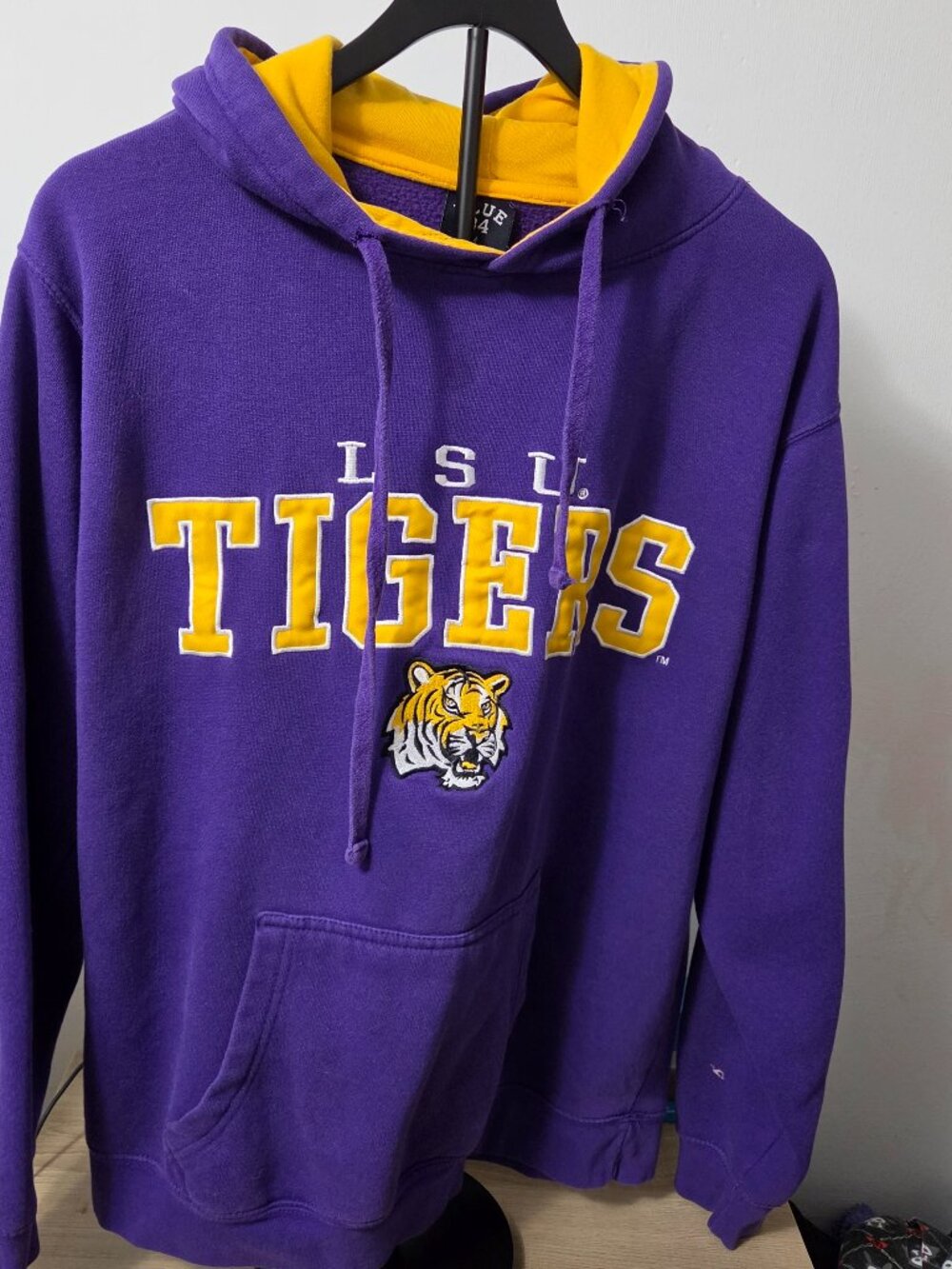 LSU Tigers Purple Collegiate Hoodie with Yellow Lining size Medium